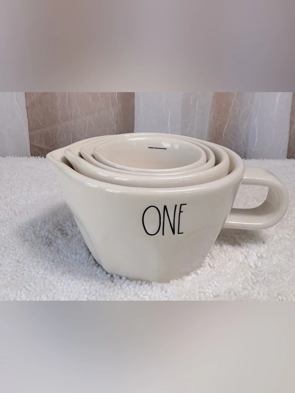 Rae Dunn Artisan Collection Measuring Cups. 4-Piece Set of White Ceramic Cups.